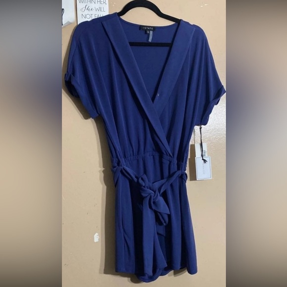 1.State Blue Belted Romper- Size Medium - Picture 3 of 3